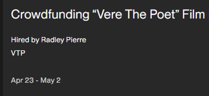 Completed project: Crowdfunding “Vere The Poet” Film for Radley Pierre